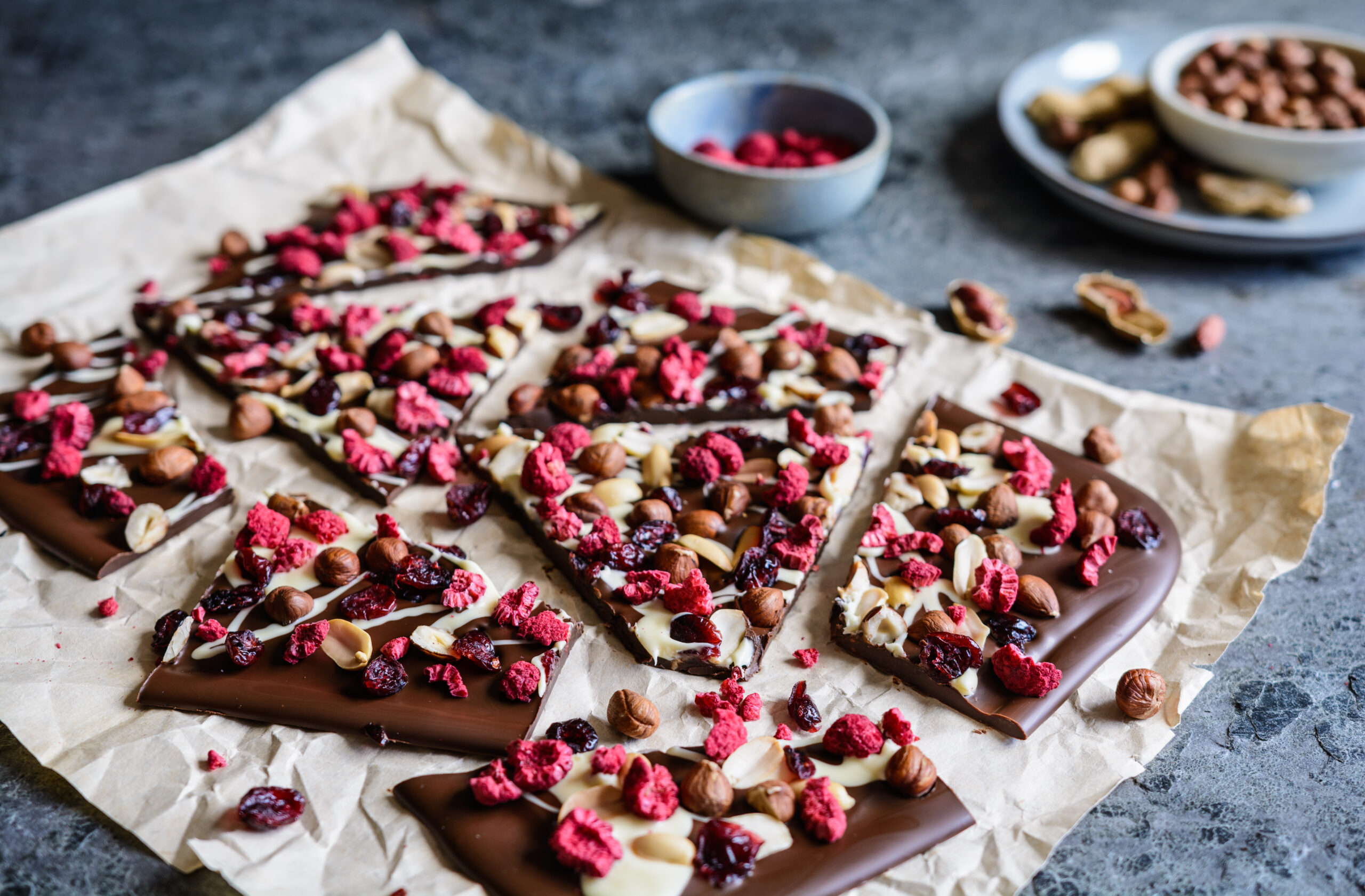 Valentine’s Dark Chocolate Bark with Perelandra Chocolate & Tropical Toppings